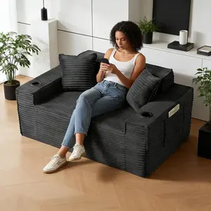 2Seater Sofa Boneless Couches,No Assembly Needed, Modern Sofa for Compact Living Rooms, Apartments, and Offices ,Black