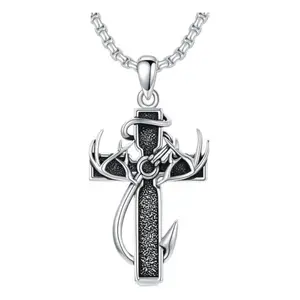 925 Sterling Silver Cross Antler Necklace, Special Edition for Ashes Storage, Graduation Gift, Men's American Style Cross Antler Necklace, Stainless Steel Chain, Inspirational Bible Verse Cross Pendant, Christian Gift, Valentine's Day Gift