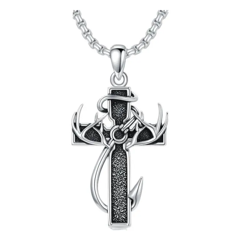 925 Sterling Silver Cross Antler Necklace, Special Edition for Ashes Storage, Graduation Gift, Men's American Style Cross Antler Necklace, Stainless Steel Chain, Inspirational Bible Verse Cross Pendant, Christian Gift, Valentine's Day Gift