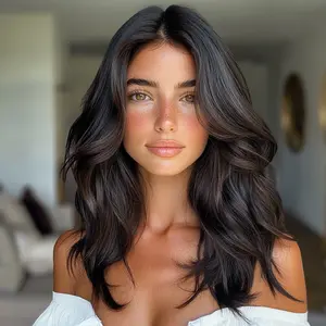 SMILCO/24Inch Dark Brown Hybrid Lace Front Medium CurlySynthetic Wig/SM284