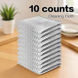 10-Counts Premium Stainless Steel Dish Scrubbers Heavy Duty Non-Scratch Reusable Rust-Proof Dishwasher Safe for Pots Pans Sinks Silver Kitchen Sponges - Cleaning