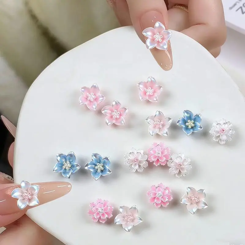 30Pcs New Lily Flower Nail Charms 3D Pink White Lily Hibiscus Flower Sweet Style Spring Outing Exquisite Nail Flower DIY Accesso