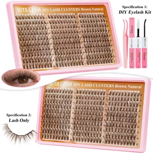 RITALASH 300PCS Brown Lash Clusters Kit Natural Wispy Lashes Cluster Eyelash Cluster Extensions Kit Individual Lashes Extensions Kit For DIY Waterproof & Long - Lasting (Light Brown10-16mm)