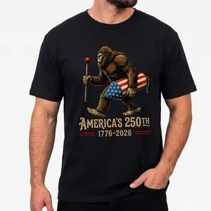 America's 250th Bigfoot Patriotic Graphic Comfort Shirt, USA Semiquincentennial 1776-2026 Independence Day Tee