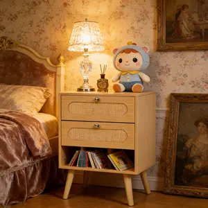 SICANDAENHK Sleek 2-Drawer Rattan Nightstand – Perfect for Minimalist & Coastal Home Aesthetics🏡