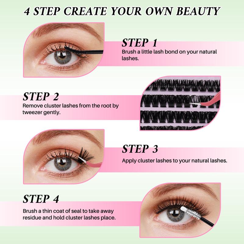640PCS 20D40D60D80D Cluster Lashes Kit High Capacity Individual Lash Clusters 9-16mm Mixed D Curl Effect Natural Look Wispy Soft And Comfortable False Eyelashes Long-Lasting Individual Lashes Kit With Lash Bond&Seal And Tweezers And Lash Brush