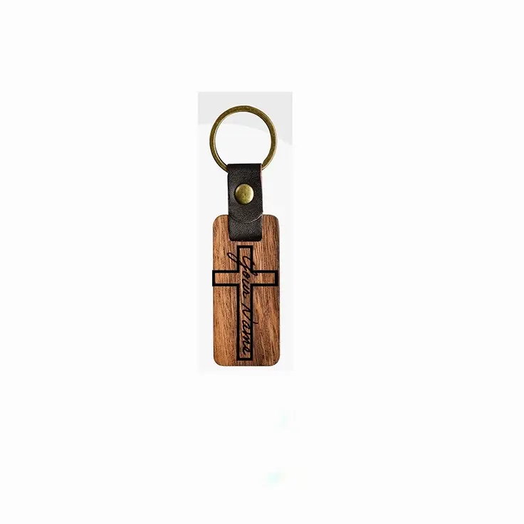 Custom cross wooden keychain