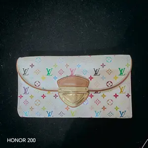 Pre-owned Louis Vuitton white multicolor monogram long wallet with triangular gold lock