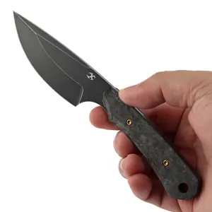 KANSPET Flank Fixed Blade, 3.69" Black Stonewashed Sharp D2 and Shred Carbon Fiber Micarta G10 Ergonomics Handle for EDC Hunting Camping--G006Series