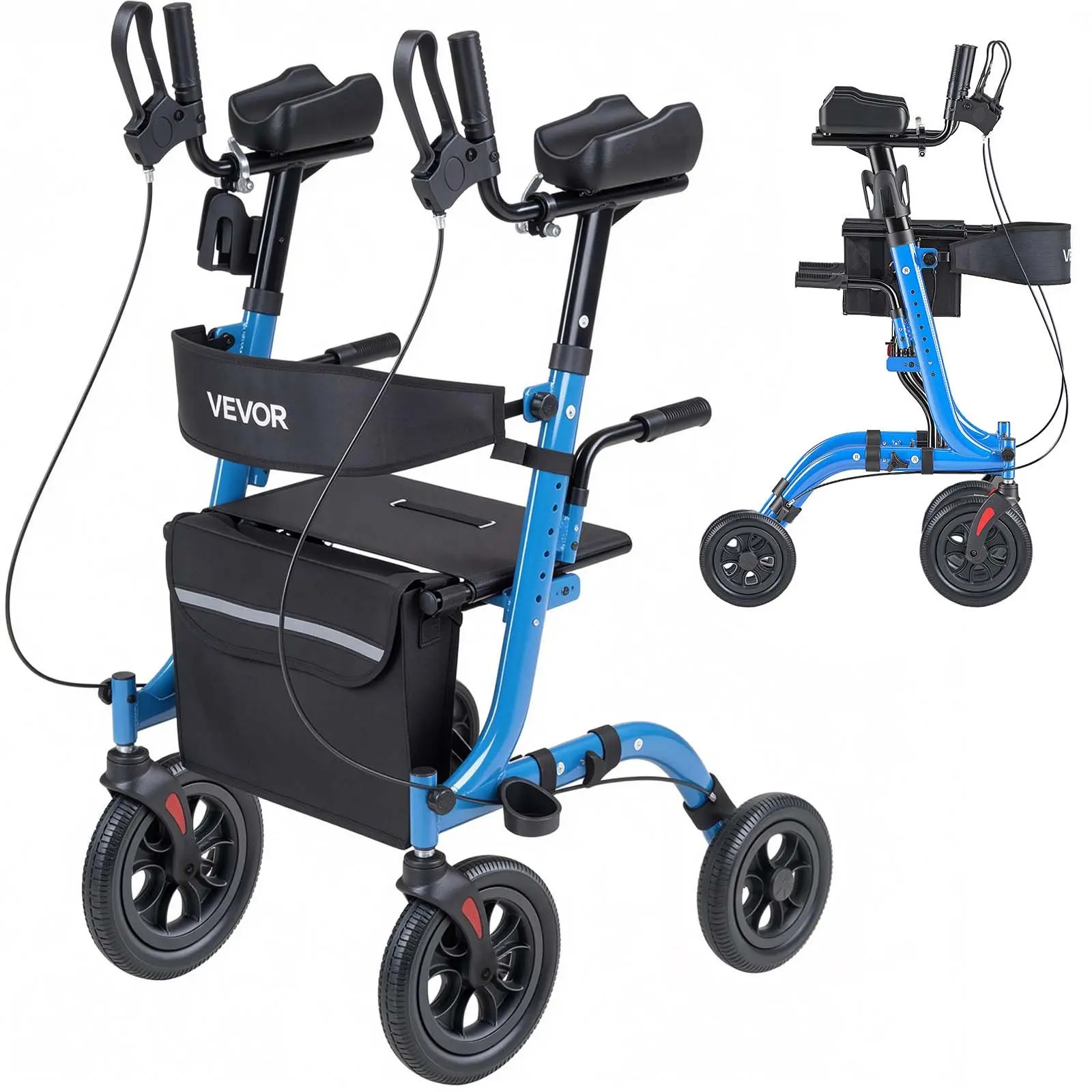 【DealsForYouDays】VEVOR Upright Rollator Walker with Seat for Seniors, Foldable Lightweight Aluminum Healthcare Mobility Aid, PU Solid Wheels, Adjustable Handle, Storage Bag, Cup-Cane Holder - Supports 300LBS, Outdoors, Indoors
