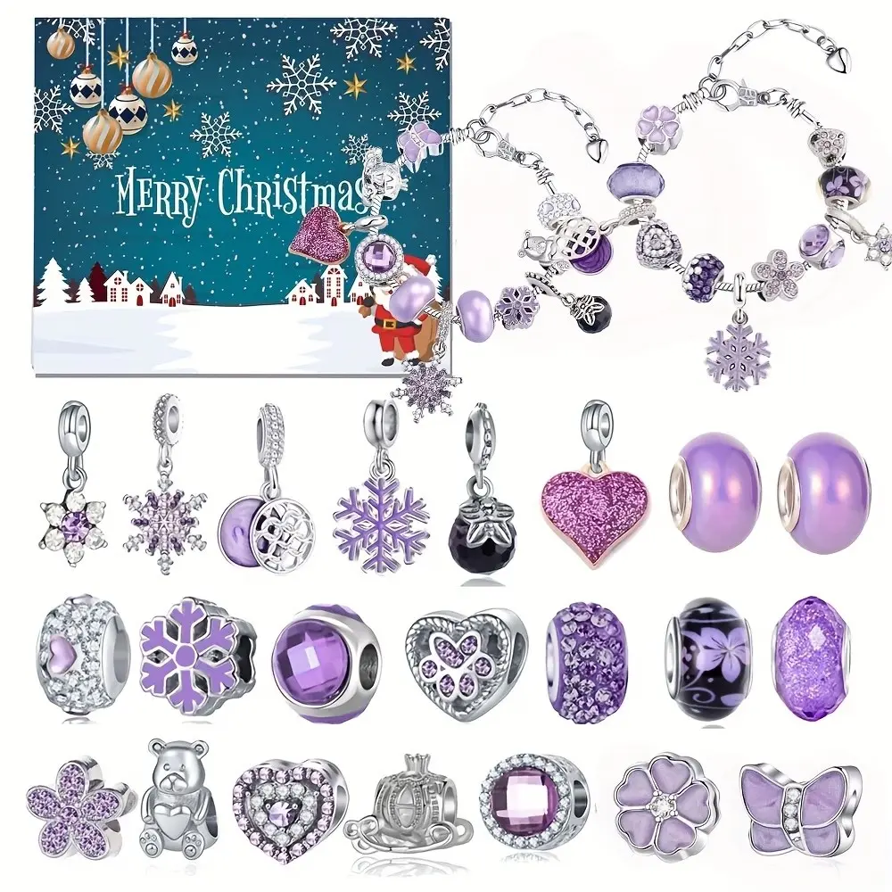 2026 DIY Christmas Jewelry Kit, 24-Day Countdown Bracelet Making Set, Includes Beads, Charms, Number Beads, Perfect for Holiday Parties