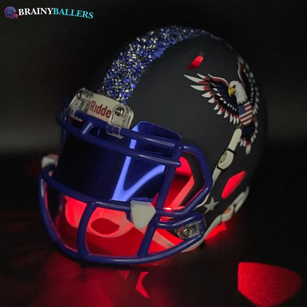 Red LED Light up America Inspired Mini Football Helmet - Crystals, Eagles Flag Matte Navy GREAT GIFT