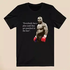 Iron Mike Tyson Quotes Men's Black T-Shirt US Size, Crewneck Trend Tee, retro Menswear Top
