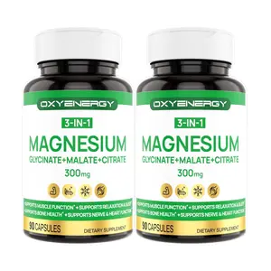 2 Bottles of Oxyenergy Magnesium for Cognition, Muscle, Sleep and Stress, High Absorption, 90 capsules/bottle Fitness Supplement