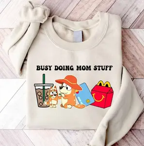 Busy Doing Mom Stuff Sweatshirt, Funny Mom Graphic Sweaters, Retro Blueys Mum Crewneck, Mama T-shirt, Mothers Day Gifts 