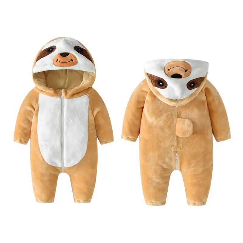 TONWHAR Kids Halloween Costumes, Children Flannel Material Jumpsuit with 3D Tail, Sloth Shaped Baby Cartoon Rompers for 0-3 Years