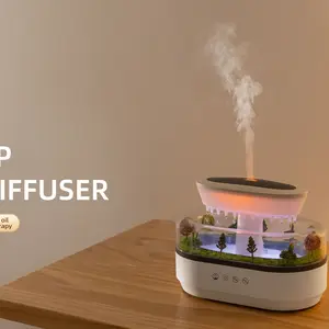 Mini Landscape Raindrop Essential Oil Diffuser, Music + Raindrop Sounds, 7-Color Auto LED Cycle, Realistic Visual Effect, Home Office Gift, Humidifier