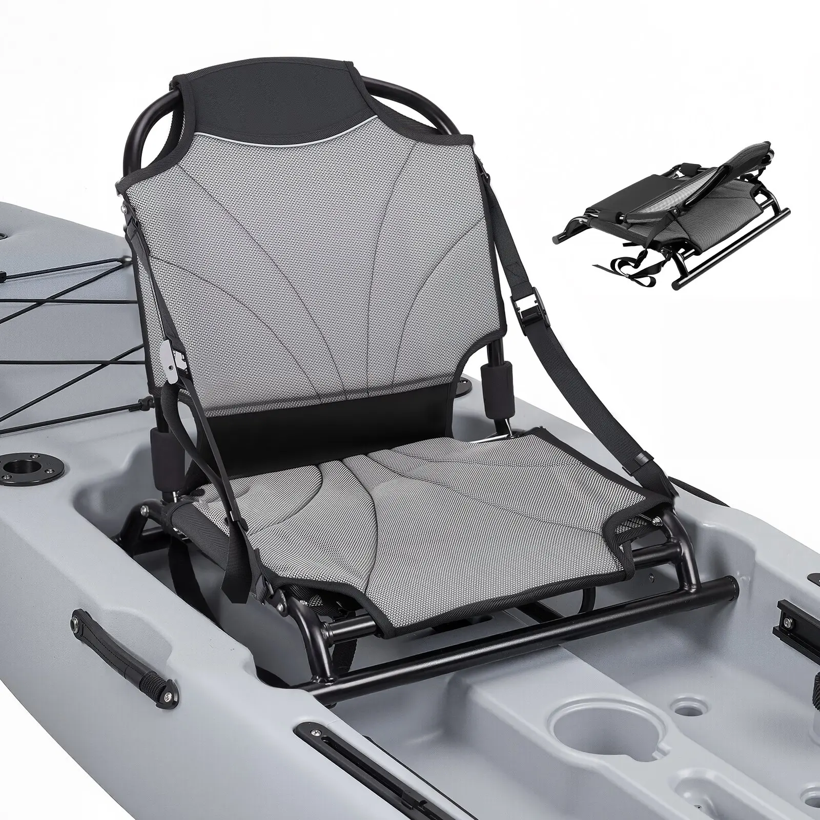 VEVOR Universal Kayak Seat, 1 Pack, 1.3" Thick Raised Height, High Back Adjustable Support, Adjustable Straps, Aluminum Alloy Frame, Foldable for Sit-on-Top/Fishing Kayaks & Canoes