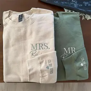 Custom Mr. & Mrs. Embroidered Sweatshirt, Matching Couple Sweaters, Personalized Wedding Date Crewnecks, Engagement or Anniversary Gift