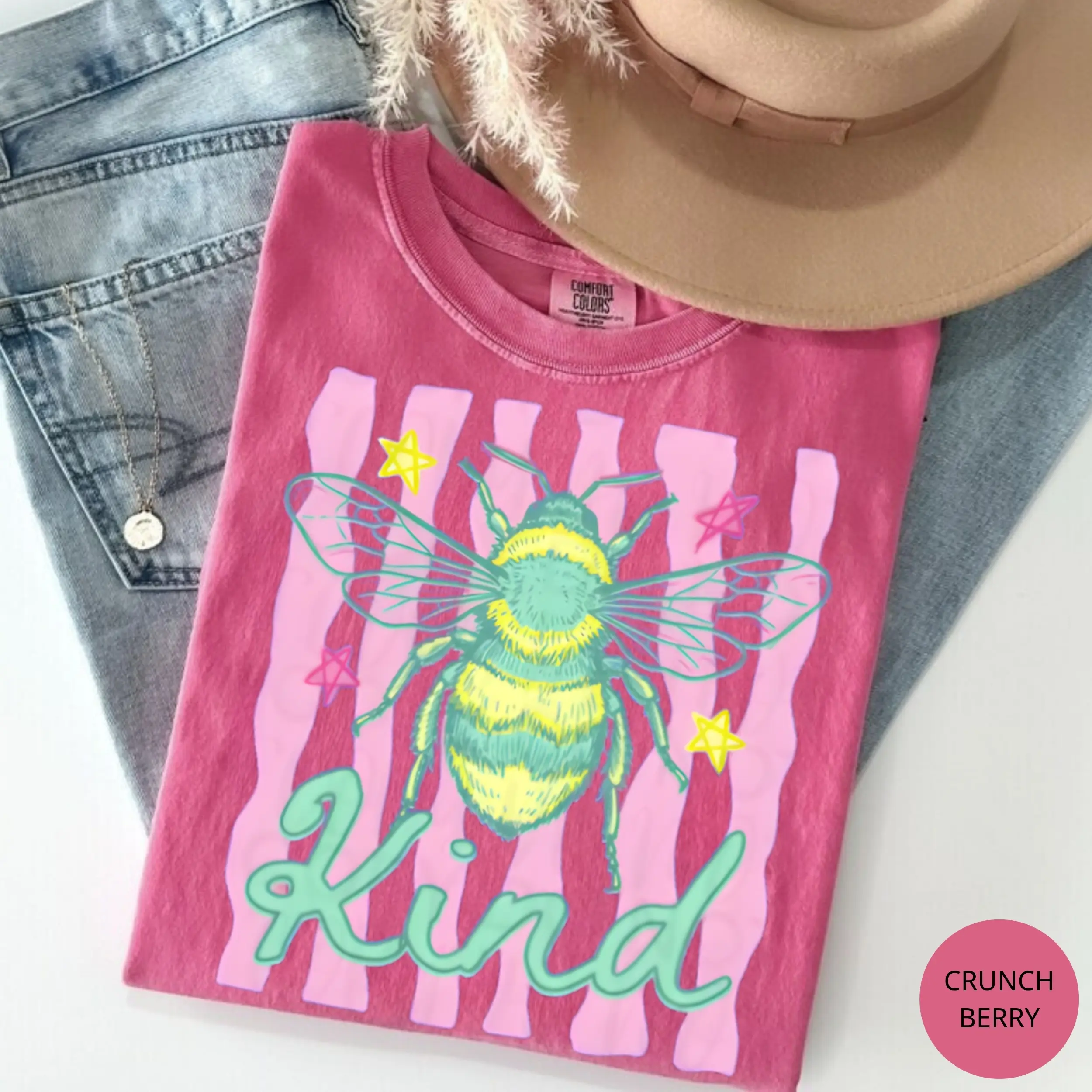 Comfort Colors Be Kind Shirt, Kindness Bee Striped Tee, Mental Health Positivity T-Shirt, Preppy Summer Aesthetic Graphic Top, Gift For Women