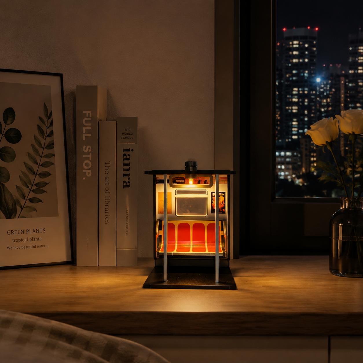 American-style neon night lights for bus stops in New York. Retro bus waiting shelter model desk lamp. Desktop decorative piece lamp.