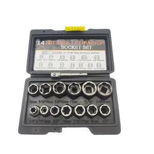 14-Piece Impact Bolt & Nut Remover Set,Bolt Extractor Kit with 3/8 Inch Adapter, Stripped Lug Nut Remover, Easy Out Bolt Remover Set for Rusted, Rounded, Damaged Nuts Screws Hex Socket Wrench