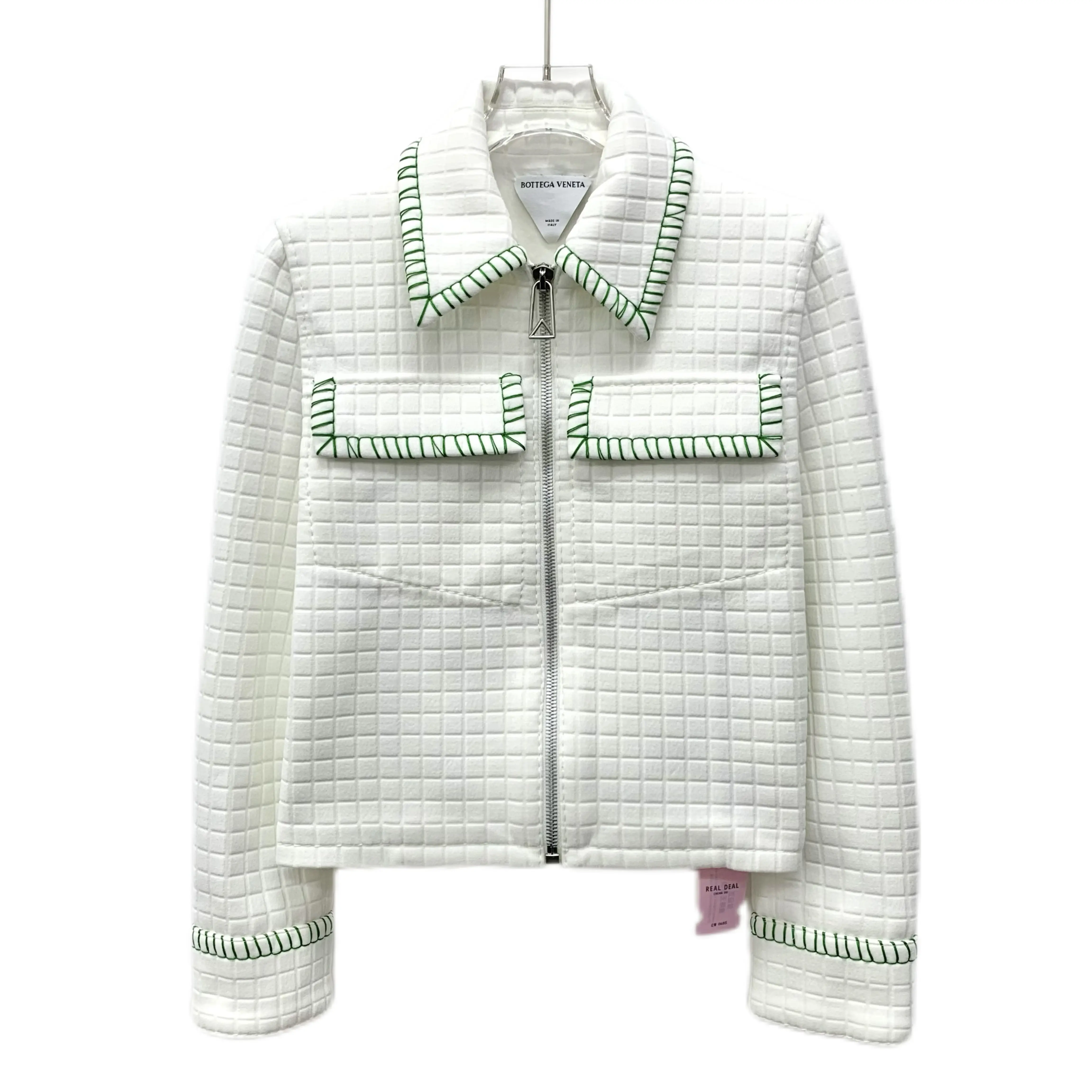 CALUXA- Bottega Veneta White Check Cotton Zip Jacket Size 38