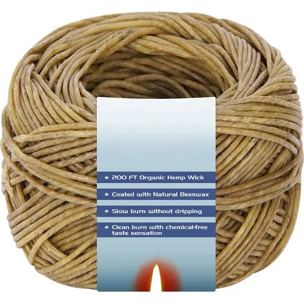 400FT & 200FT Organic Hemp Wick, Natural Beeswax Candle Wicks, 1.1mm Slow Burn Wick for Candle Making, Lighters & DIY Crafts, Drip-Free Natural Wick