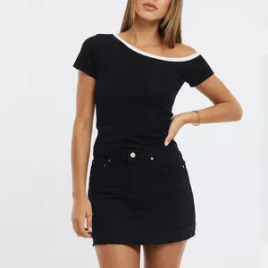 Fisoew Sports  2026 Summer Spring Women's Tops Collection | Y2K-Style Off-Shoulder Basic Tee — Soft, Comfortable Fabric; Slimming, Flattering Fit; Perfect for Parties, Travel, Commuting, and Exclusive Occasions. Fitting Casual Breathable