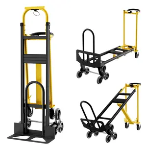 Garvee 3-in-1 Convertible Aluminum Hand Truck Dolly, 800 lbs Capacity, Stair Climbing Cart with Wheels, Heavy Duty Platform Trolley for Home, Office, Warehouse, Supermarket (Yellow+Black)