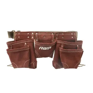 212 MAIN Leather Tool Apron - Buckle-Equipped Metal Fasteners, Rivet Reinforcement, Roller Belt, Multiple Pockets for Tools & Hardware Organization