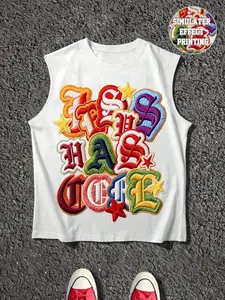 Men's Graphic Slim Fit Round Neck Tank Top, Street Style Without Zipper & Button Design, All-Season Wearable Comfort