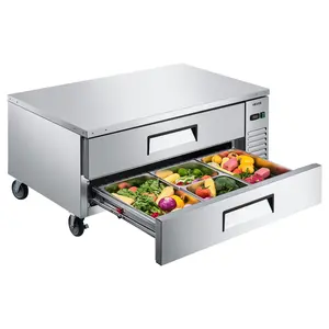 fathersdaygift VEVOR ChefBaseRefrigerator, 52 W Commercial Chef Bases Worktop Refrigerators, 2-Drawer Under Counter Fridge with 8 Pans Stainless Steel, Heavy-Duty Refrigerated Base, Invisible Door Handle
