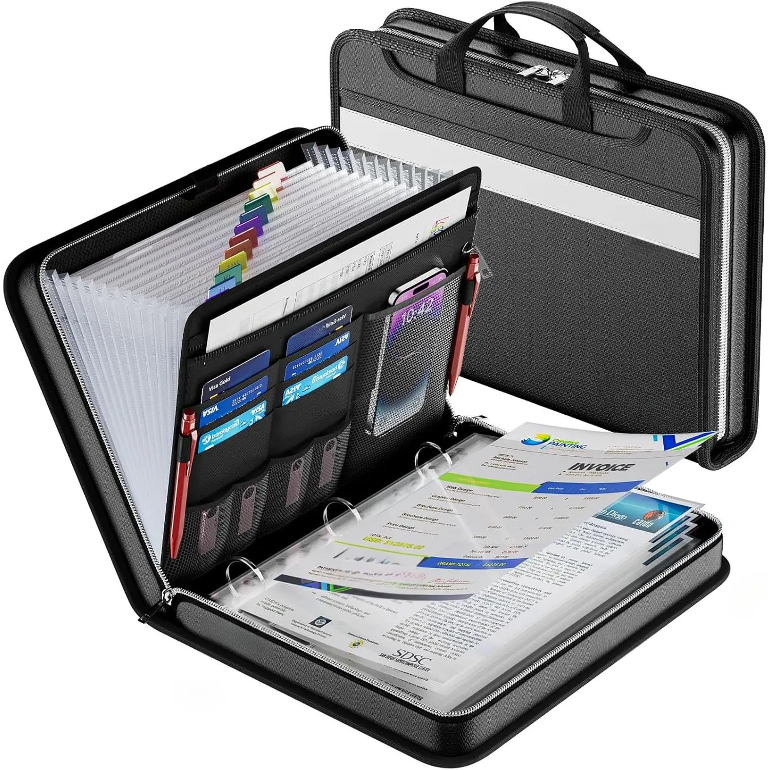 File Organizer Zipper Binder with 30 Sheet Protector,Fireproof Accordion 12-Tab Expanding File Folder with Multiple Pockets,Home School Office Safe Storage for Documents