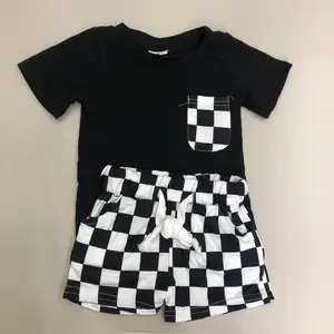 Boy Summer Outfit Plaid Pocket Clothing Set Boy Summer Shorts Set