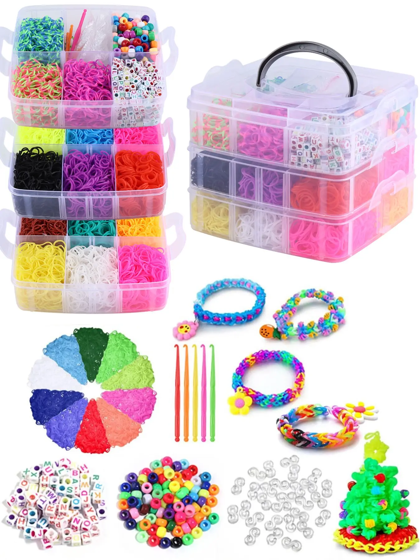 Three-Layer Rubber Band Set, Braided Rubber Bands for DIY Friendship Bracelet Making Kit, Handmade Craft Kit, Holiday Gift, Bead Assortment, Diy Jewelry Making Supplies