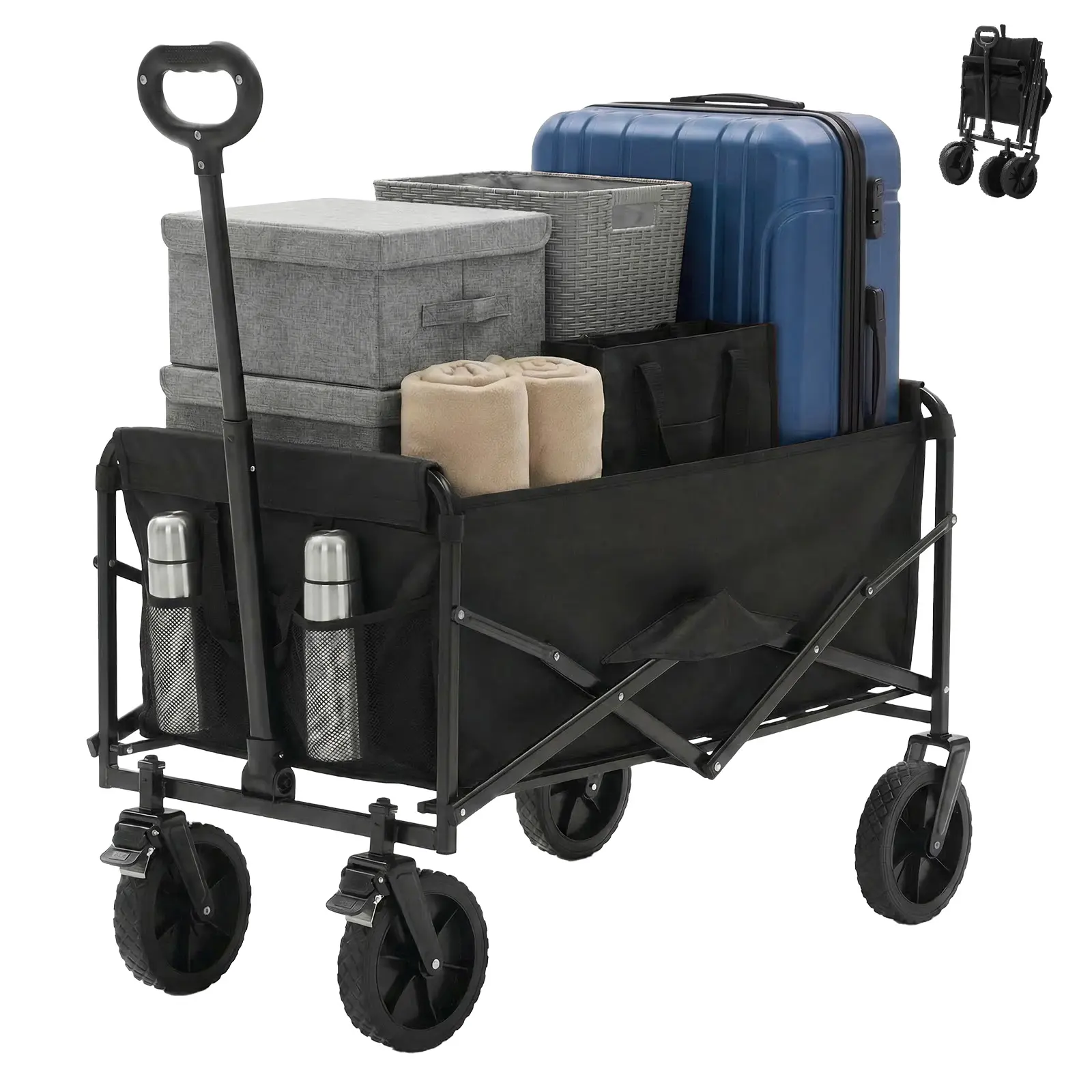 Sweetcrispy Heavy-Duty Folding Trolley Shopping Cart - Collapsible Portable Model with Adjustable Handle, Detachable All-Terrain Wheels, 102L Capacity, 330 lbs Load, Dual Mesh Pockets, Durable Waterproof Design for Daily Shopping, Beach Trips