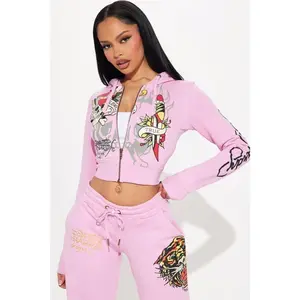 Ed Hardy Tiger Roar Zip Up Hoodie - Pink H