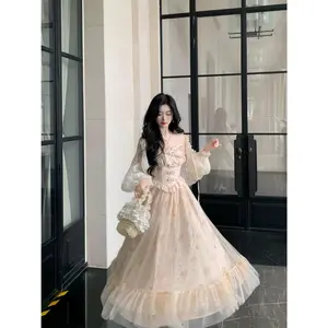 French Elegant Summer Women Dress Chic Romantic Print Princess Evening Dress New Fashion Female Lace Patchwork Fairy Dress 2025