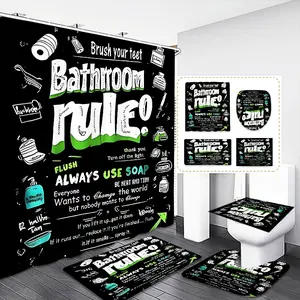 Fashion Bathroom Decor Set, 4-Piece Includes Shower Curtain, Toilet Mat, Bath Rug, Seat Cover, Complete Bathroom Decoration Accessories, Shower Curtain Sets