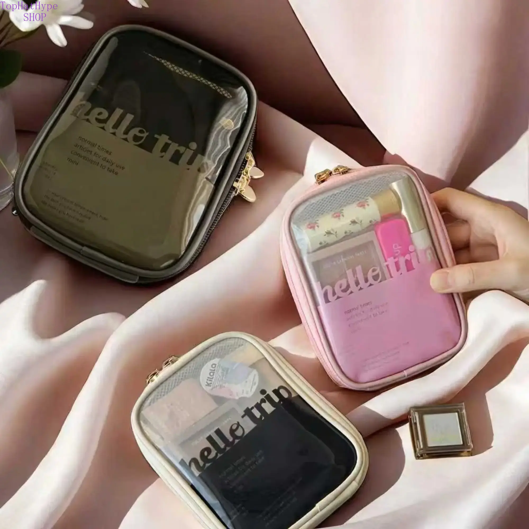 Transparent PVC Cosmetic Pouch for Purse - Women's Mini Zip Organizer for Toiletries, Compact & Portable Travel Must Haves, Cosmetic Bag For Purse, Makeup Travel Organizer, Mini Travel Products