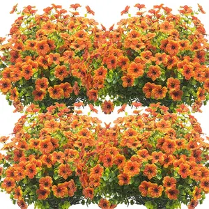 16 Bundles Artificial Mums Fall Flowers, Faux Fake Mums for Outdoor Planters, UV Resistant Silk Flowers, Home Decor, Artificial Flower Decorations