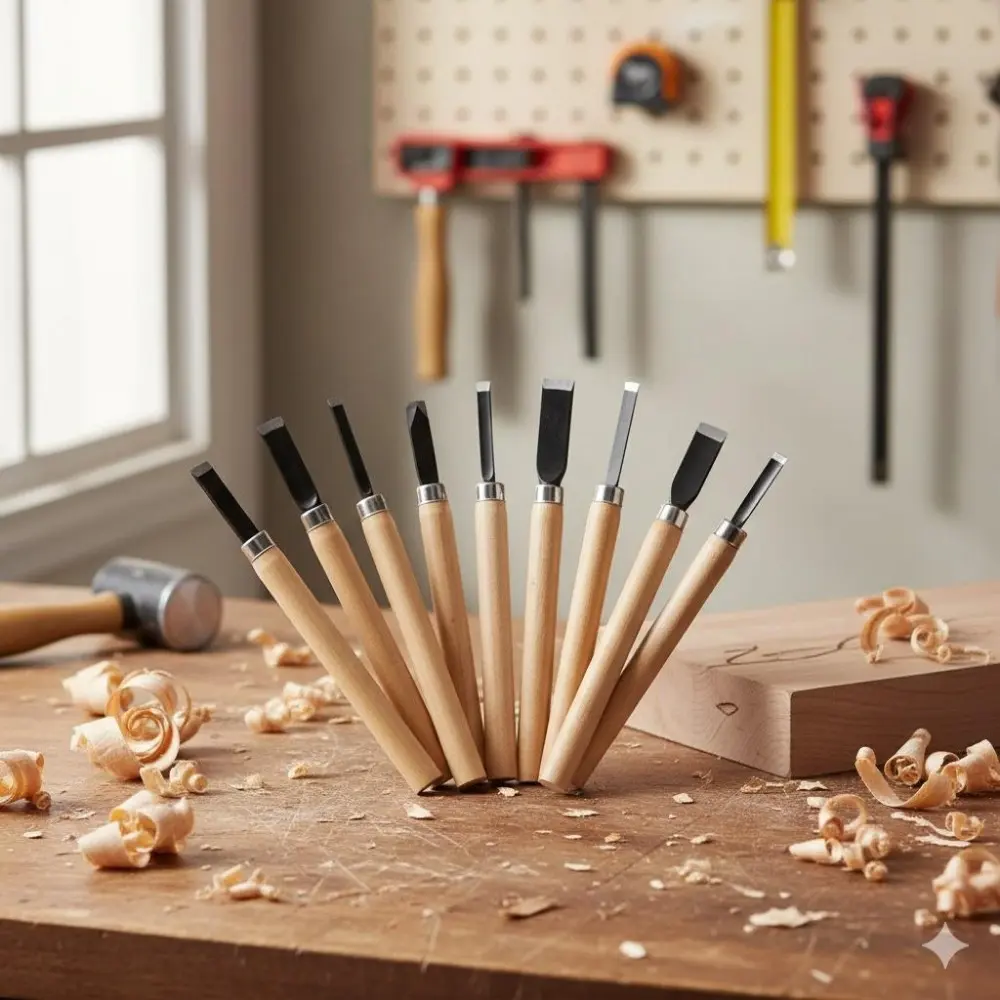 Professional High-Carbon Steel Chisel Set - Non-Slip Handle, Rust-Resistant Carving Tools for Woodworking, DIY Decor & Crafts. Precision Engraving Kit with Storage Case, Perfect for Beginners & Pros. Durable Hand Chisels Boost Efficiency.
