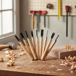 Professional High-Carbon Steel Chisel Set - Non-Slip Handle, Rust-Resistant Carving Tools for Woodworking, DIY Decor & Crafts. Precision Engraving Kit with Storage Case, Perfect for Beginners & Pros. Durable Hand Chisels Boost Efficiency.