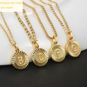 Hermah Circular Letter Pendant Necklace Charm Golden Capital Letter Necklace for Men Women Curb Cuban Chain Rope Figaro Link 18inch Chain Length Gold Filled Copper Pendant Stainless Steel Chain 16*16mm
