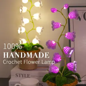 Handmade Crocheted  Lily of the Valley LED Lantern Multi-color lighting DIY Heartfelt Valentine's Gifts/Mother’s Day Gift Handmade Flower Lamp Bedside Nightlight Battery-powered version