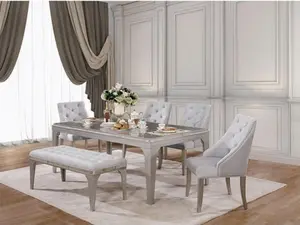 CM3020T 7 pc One allium way arthur diocles silver finish wood dining table set with antique mirror inserts