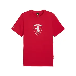 PUMA Mens Scuderia Ferrari Sportswear Tonal Shield Logo Crew Neck Short Sleeve Casual Tops Casual - Red
