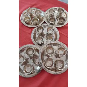 Traditional Brass Puja Plate with Diya and Bowl - Brass Tableware for Religious Rituals, Kitchenware Use, Brass Plate Plates