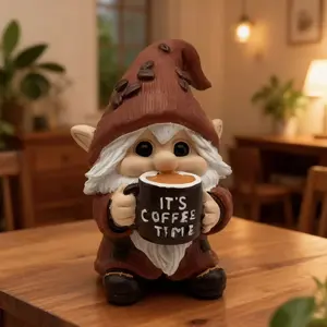 New cross-border three-dimensional coffee-drinking gnome resin craft ornament home decoration desktop small ornament